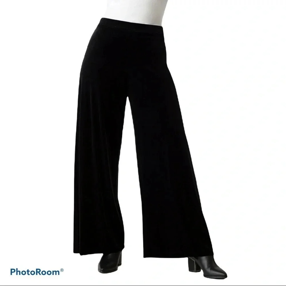 Alex Evenings Velvet Stretch Wide Leg Pants Black